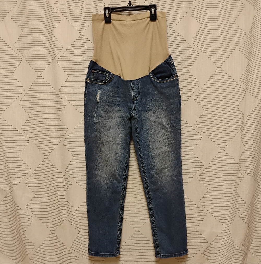Indigo Blue Maternity Jeans Secret Fit Belly Women's Size Medium Y2K Distressed